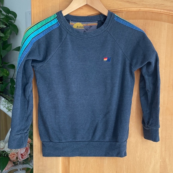 Aviator Nation Other - Aviator Nation Kids Sweatshirt with Teal & Blue Green Shoulder Stripes 12